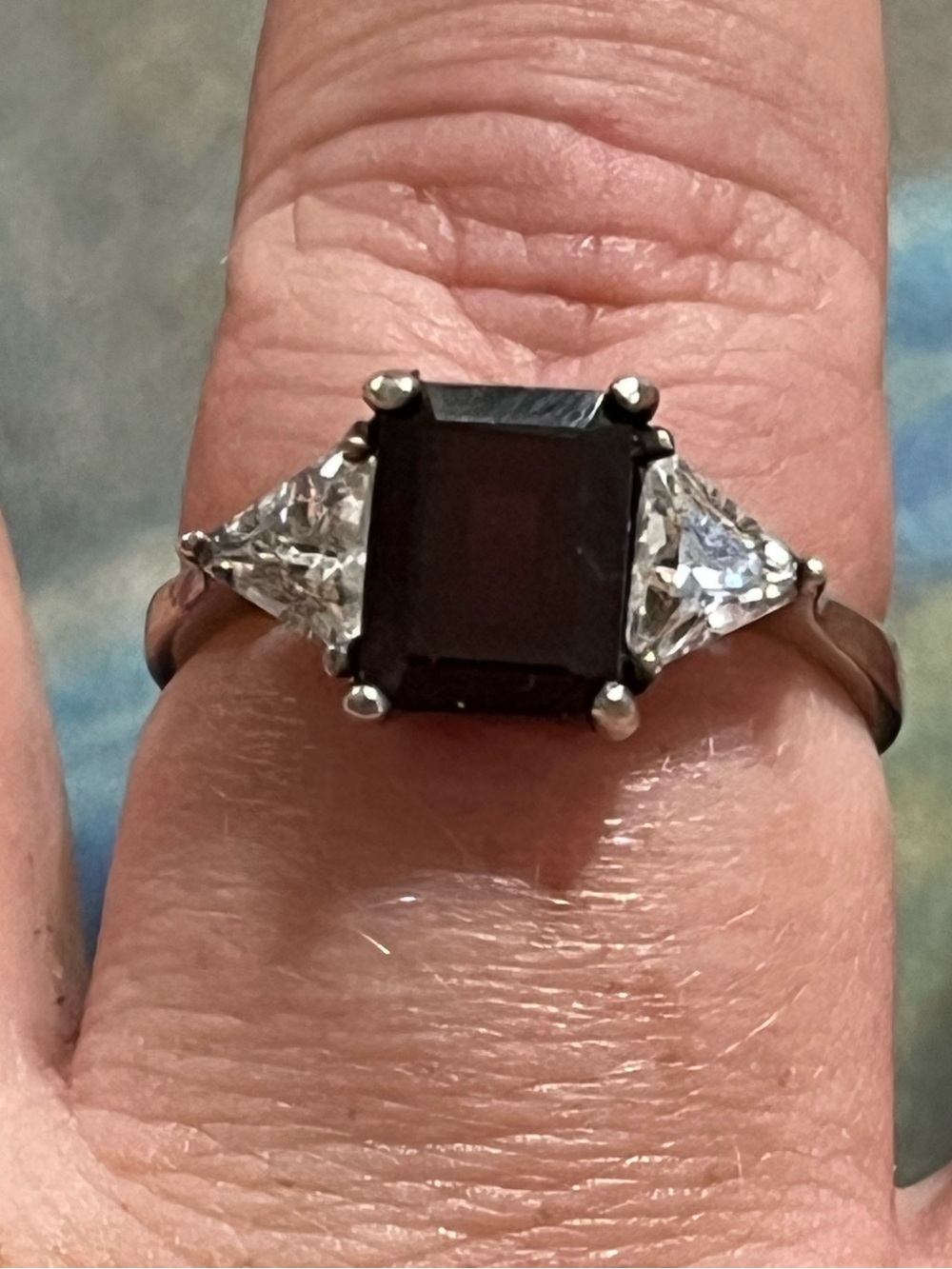 Vintage Sterling Silver 925 Dark Garnet Cubic Zirconia Cocktail Ring - Size 9